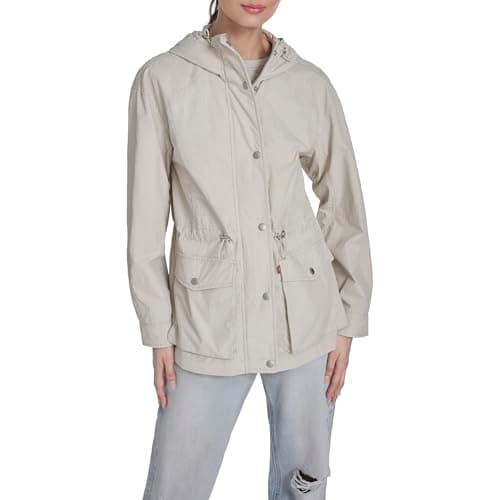 Levi's Women's Cinch-Waist Hooded Rain Anorak, Oatmeal, X-Large