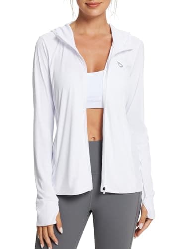 baleaf Women's UPF 50+ Sun Protection Jacket Lightweight UV Long Sleeve Hoodie for Hiking Outdoor Travel Fishing White XL