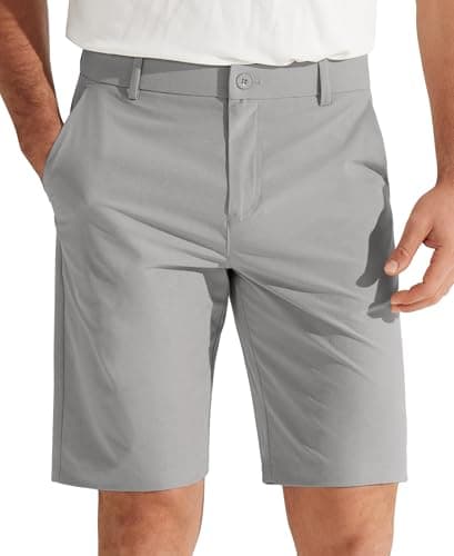 Libin Men's Golf Shorts 9" Casual Flat Front Hybrid Shorts Work Dress Chino Short Lightweight Quick Dry Water Resistant with Pockets, Light Grey, Size 33