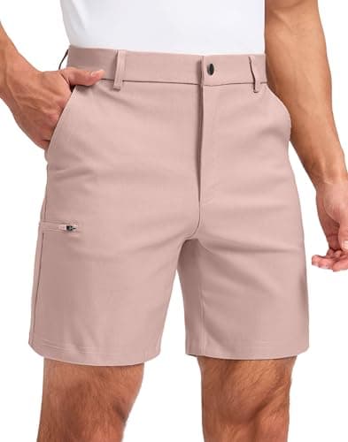 Pudolla Men's Casual Shorts 7/9 Inch Golf Shorts Stretch Dress Work Shorts for Men with 4 Pockets Quick Dry Lightweight(Dusty Pink 32)