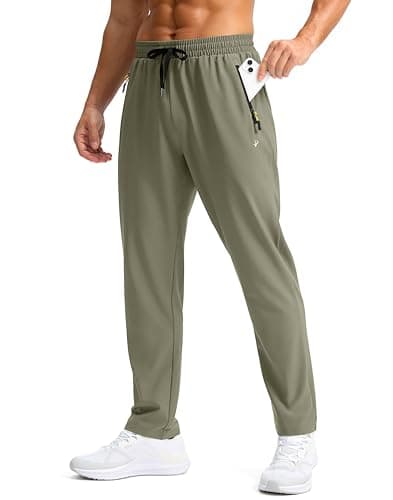 Pudolla Mens Athletic Workout Jogging Pants with Zipper Pockets Waterproof Sweatpants Mens Lightweight Quick Dry(Grey_sage L)