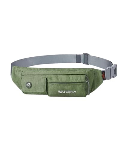 WATERFLY Fanny Pack Slim Soft Polyester Water Resistant Waist Bag Pack for Man Women Carrying iPhone 8 Samsung S6 (green)