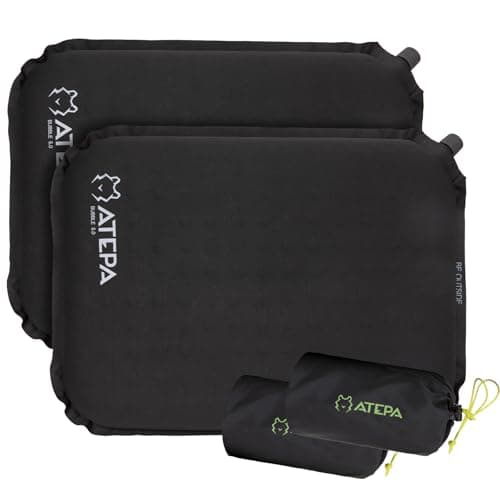 ATEPA Inflatable Seat Cushion, Portable Self-Inflating Seat Cushion for Stadium Airplane Air Travel Bleacher Camping, Blow Up Foam Seat Pad for Outdoor Sports Events, 2 Pack Black