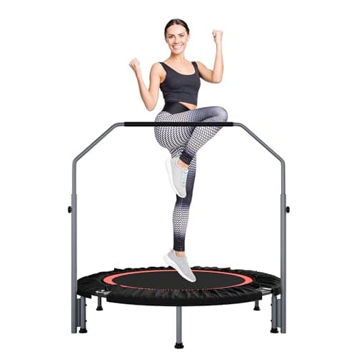 ALTLER 48" Foldable Mini Fitness Rebounder with Adjustable Foam Handle, Max Load 440 lbs, Indoor Cardio Exercise Rebounder for Adults