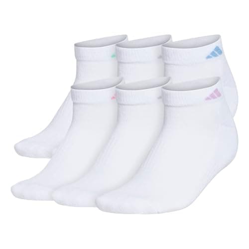 adidas Women's Athletic Cushioned Low Cut Ankle Socks (6 Pairs) Durable & Comfortable, White/Clear Sky Blue/Bliss Lilac Purple, M