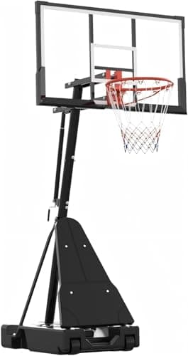 Garvee Basketball Hoop Outdoor Portable 44 Inch Backboard, 4.92-10ft Quickly Adjustable Basketball Goal System with Wheels for Court/Backyard/Driveway