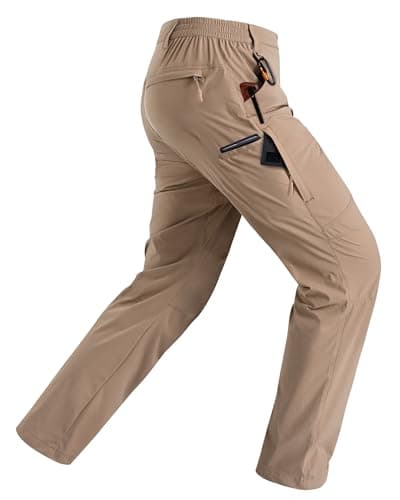 Rapoo Hiking Pants for Mens with Pockets Comfy Lightweight Waterproof Quick Dry Travel Track Outdoor Summer Camping Thin Fishing Work Cargo Pants Khaki 44Wx30L