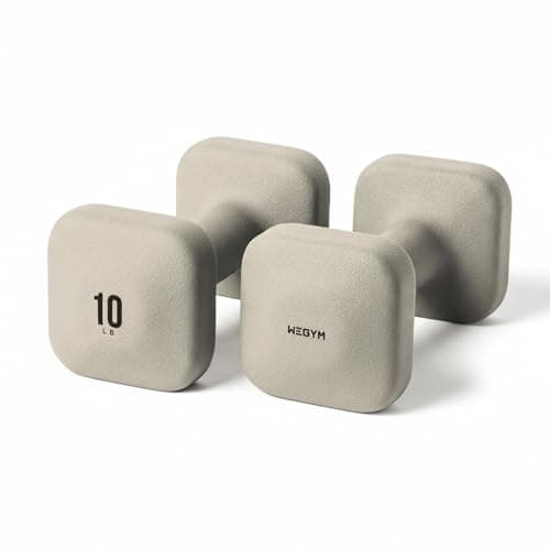 WeGym SafeGrip Square Dumbbells with Anti Slip Handles, Aesthetic Free Weights for Home Workouts, Stable Design Prevents Rolling during Floor Exercises (10LB, Pair Sandstone)