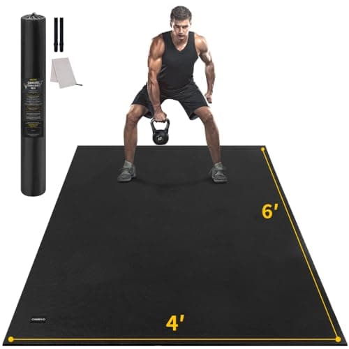 CAMBIVO Large Exercise Mat for Home Gym, 8'x6'/7'x5'/6'x4' (7mm) High-Density PVC Extra Thick Workout Mat, Non-Slip Shoe-Friendly Gym Flooring Mat for Jump Rope, Weights, Cardio, Garage & Home Workout (Ink Black)