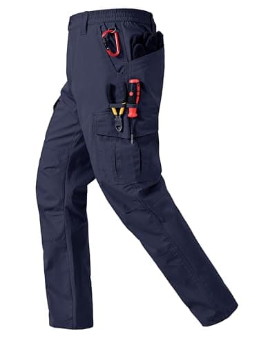 CNBQDD Men's Cargo Pants Durable Ripstop Work Pants with 7 Pockets Water Resistant Outdoor Hiking Construction Pants Dark Blue 38Wx30L