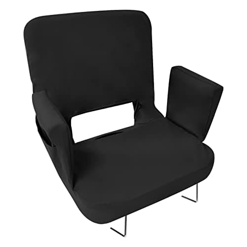 TOPSKY Stadium Seat for Bleachers with Back Support, 3-Position Reclining Stadium Chair with Armrests, Thick Padded Cushion, Foldable Bleacher Seat with Hooks(Black)