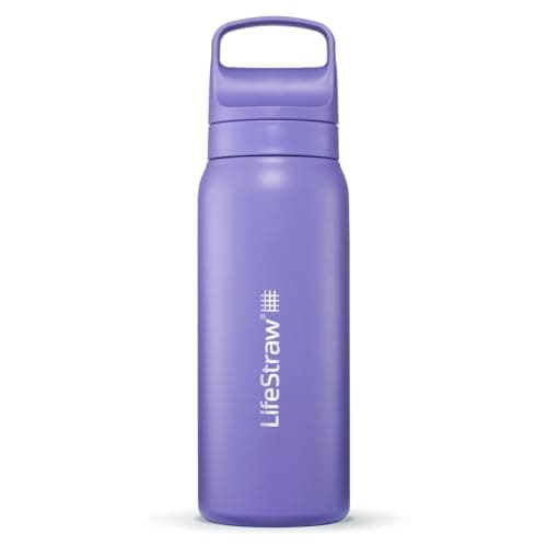 LifeStraw Go Series – Insulated Stainless Steel Water Filter Bottle for Travel and Everyday Use, Removes Bacteria, Parasites and Microplastics, Improves Taste, 24oz Thistle Purple