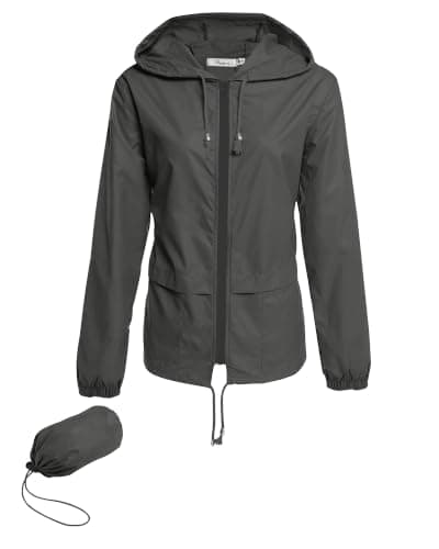 Hount Lightweight Rain Jackets for Women Packable Windbreaker Jackets Waterproof Outdoor Raincoats (Dark Gray,M)