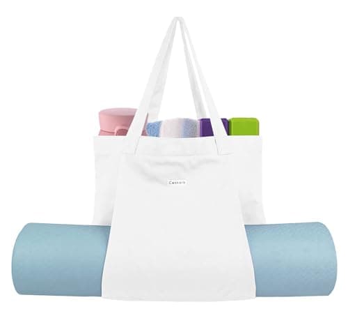 Cwokarb Yoga Mat Bag for Women, Cotton Canvas Tote with Wet/Dry Pocket, Bottle Holder and Inner Zipper Pocket, 25L Carrier for Pilates and Travel