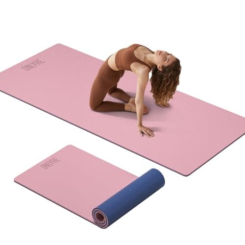 ONLYHE Extra Thick 12mm TPE Exercise Yoga Mat with Strap, 72"L x 24.8"W Non-slip Workout Mat for gymnastics, Pilates, Home, Workout, Gym Floor Fitness (Pink + Navy Blue)