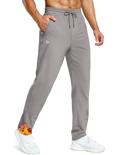 Men's Fleece Lined Winter Pants 32"/34"/36" Inseam Tall Sweatpants with Zipper Pockets Warm Athletic Joggers Men(Light Grey,32-M)