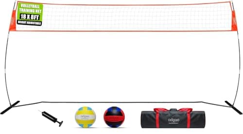 18FT Portable Volleyball Net, Freestanding Volleyball Practice Net with Adjustable Height, 2 Volleyballs and Carry Bag for Indoor, Outdoor, Backyard, Home