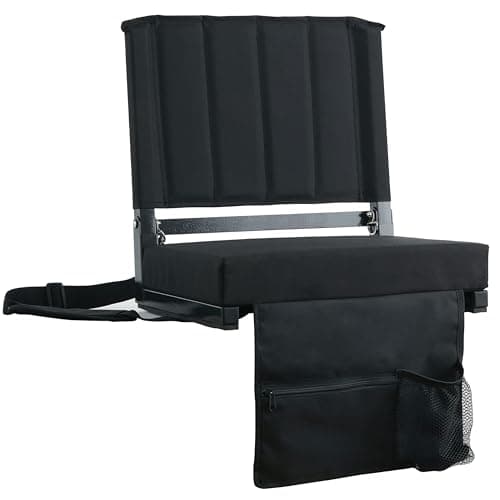 SPORT BEATS Stadium Seats with Back Support Bleacher Chairs with Back and Cushion Thick Padded Bleacher Seats Includes Shoulder Strap Black 1pc Standard
