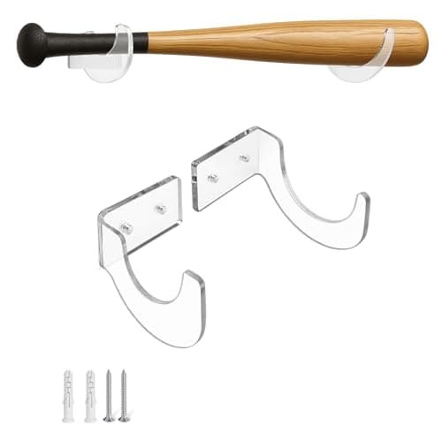 Baseball Bat Wall Mount Holder - 5mm Reinforced Acrylic Horizontal Rack for Autographed Bats & Collectibles, Compact Design vs. Bulky Display Cases (1 Set)