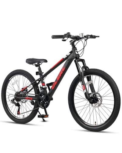 Glerc 24 Inch Kids Bike, Kids Mountain Bike for Boys and Girls Ages 9-14, 21-Speed Skyline Bicycle with Front Suspension and Disc Brakes, Black