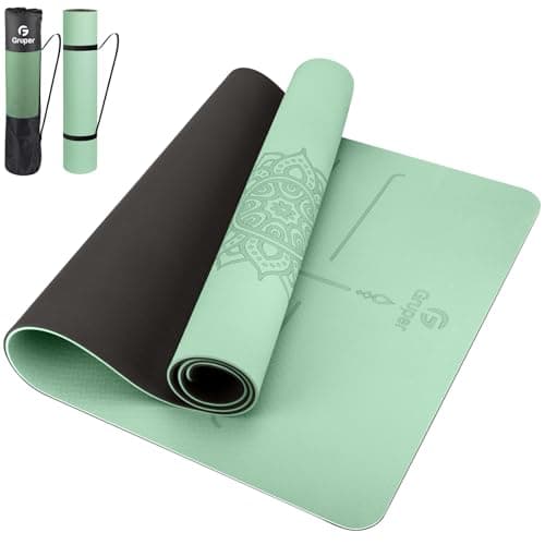 Yoga Mat Non Slip TPE Thick Yoga Mat with Alignment Mark, Large Size 72"L x 32"W x 0.32"Th or 0.24"Th, Anti-Tear Exercise & Fitness Mat for Yoga, Pilates & Floor Workouts (Green Black, Thickness-8mm)