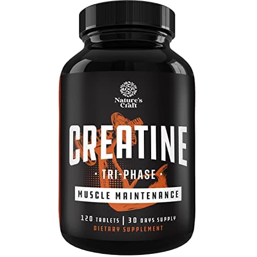 Natures Craft High Strength Tri Phase Creatine Tablets for Women & Men - Formula Blend of Creatine Monohydrate, 300mg HCL & Pyruvate Supplement - Muscle Mass Gain & Recovery Supplement - 120 Count