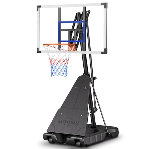 Asbest Basketball Hoop Outdoor with 44" Shatterproof Backboard, 5.09-10FT Adjustable Basketball Goal System, Portable Hoop with Wheels & Easy Adjustment for Driveway, Backyard, Court (Blue)