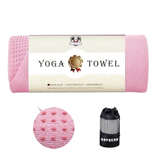 HAPBEAR Non Slip Yoga Mat Towel with Grip Dots, 72" x 24" Hot Yoga Towel - Super Absorbent Microfiber Yoga Towel for Hot Yoga, Bikram, Pilates and Gym Workout - Pink