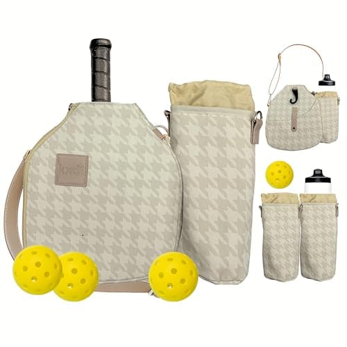 KXD8 Pickleball Paddle Cover Crossbody bag with Adjustable Strap, Waterbottle holder, Ball Holder, Gifts for Women Men (Khaki)