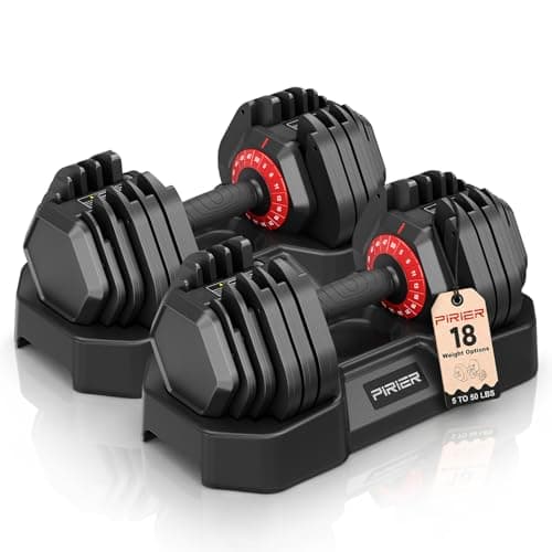 PIRIER Adjustable Dumbbell Set 50LB Dumbbells Weight, 18-in-1 Weight Dumbbell with Anti-Slip Metal Handle and Bicep Supports for Comprehensive Full Body Strength Training