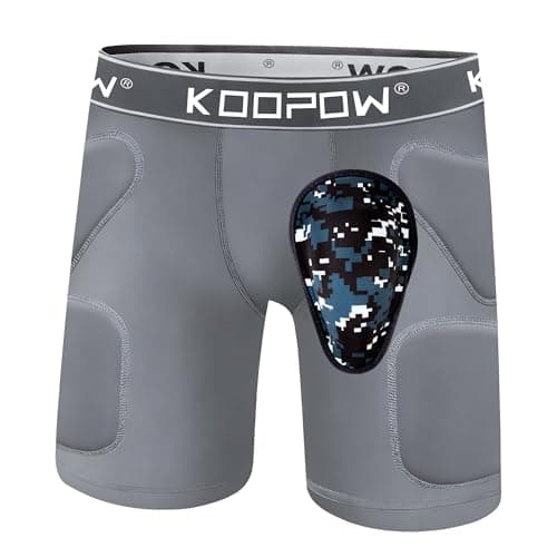 KOOPOW Youth Boys Padded Compression Sliding Shorts Pants with Soft Protective Athletic Cup & Pocket, Baseball Slider Underwear for Kids, Baseball, Football, Lacrosse (Grey, XS)