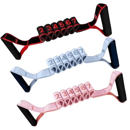 Wshxjzyay 3 Pack Fitness Resistance Bands with Handles, Numbered Resistance Band, 8-Section Elastic Training Bands for Yoga, Stretching, Pilates, Fitness
