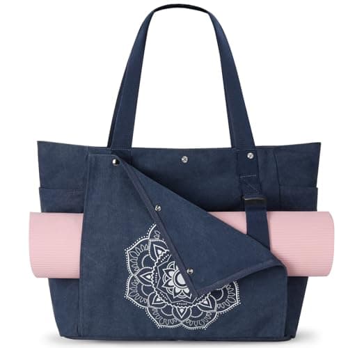Gonex Yoga Mat Bag, Yoga Gym Bag Tote Bag with Multi Pockets For Women Men, Canvas Yoga Mat Carrier Take in Out Mat Easily For Pilates Travel Workout Office, Blue, Large