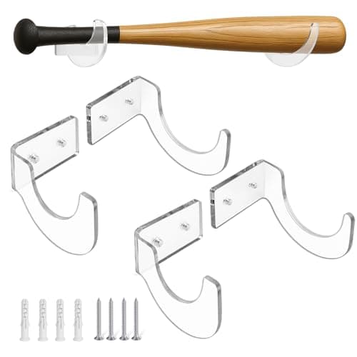 Baseball Bat Wall Mount Holder - 5mm Reinforced Acrylic Horizontal Rack for Autographed Bats & Collectibles, Compact Design vs. Bulky Display Cases (2 Sets)