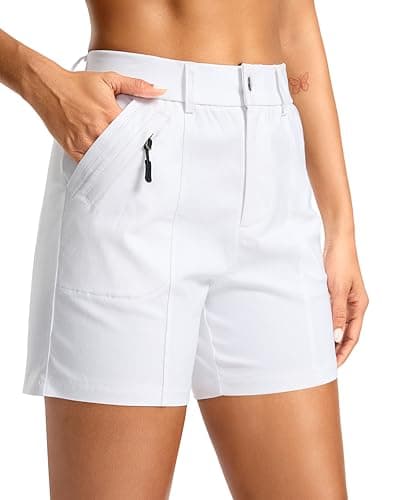 SANTINY Women's 5"/7" Hiking Golf Shorts Quick Dry Stretch Casual Work Shorts with Pockets for Women Walking Travel Summer (White_M)