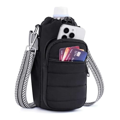 Lexiyat Water Bottle Bag 40 oz Crossbody Water Bottle Holder for Walking Hiking Insulated Compartment Carrier Purse with Adjustable Strap Black