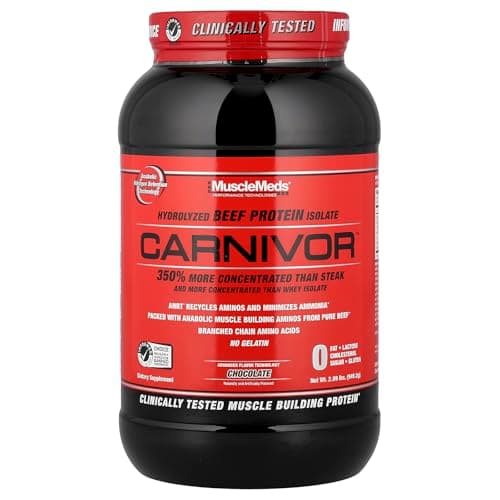 MuscleMeds CARNIVOR Beef Protein Isolate Powder, Muscle Building, Recovery, Lactose Free, Sugar Free, Fat, Free, 23g Protein, Halal Certified, Chocolate, 28 Servings