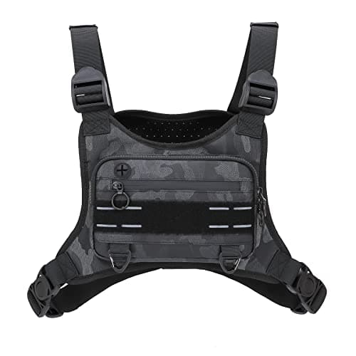 Muserise Sports Chest Bag For Men Women, Water Resistant Lightweight Front Chest Pack, Running Vest Bag With Built-In Phone Holder & Extra Storage For Workouts, Running, Cycling (Camo)