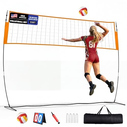 Volleyball Net Set 12FT / 20FT, Portable Volleyball Net with Adjustable Height, Backyard Practice and Group Play