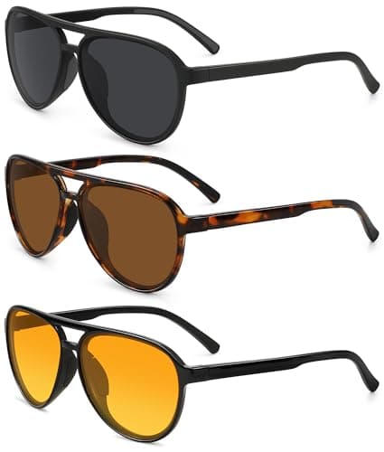 STORYCOAST Polarized Aviator Sunglasses for Men Women Classic Retro Aviators Sports Driving Running Sun Glasses 3Pack-Black+Tortoise Brown+Black Orange Yellow