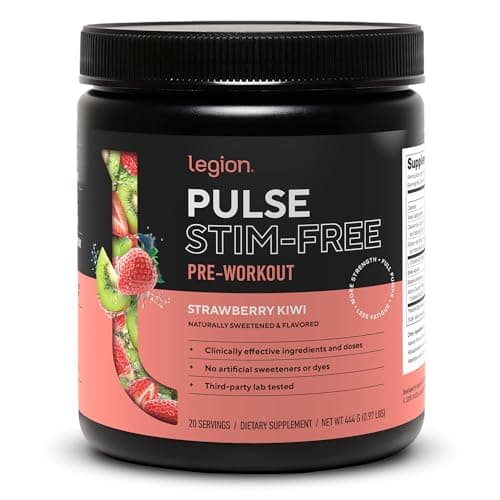 LEGION Pulse Pre Workout Supplement - All Natural Nitric Oxide Preworkout Drink Creatine Free Naturally Sweetened Beta Alanine Citrulline Alpha GPC - Caffeine Free Strawberry Kiwi Pre Workout Powder