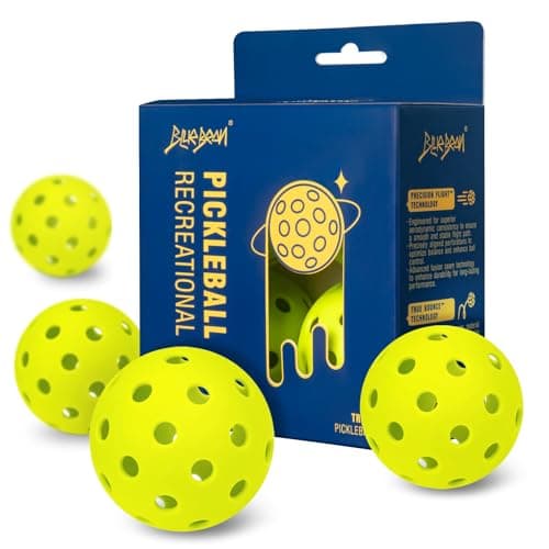 BlueBean Pickleball Balls 4-Pack – 40-Hole Outdoor Balls, High Bounce, Durable Construction, Balanced Flight for Practice & Rec Play-Neon Green