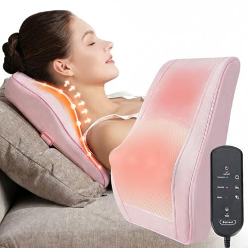 Boriwat Back Massager with Heat, Neck Massager for Pain Relief Deep Tissue, 3D Kneading Massage Pillow for Back, Neck, Shoulder, Legs - Pink