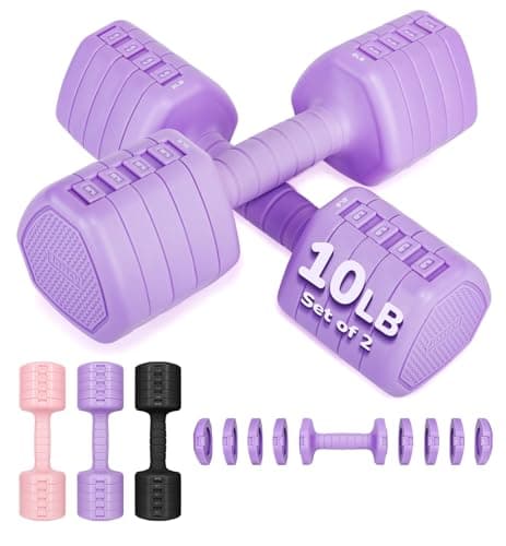 Adjustable Dumbbell Set of 2, 20LBS Hand Weights for Women Men 5-in-1 Free Weight Dumbbells Sets at Home, Each 2lb 4lb 6lb 8lb 10lb for Home Gym Exercise Workout Strength Training Equipments Purple
