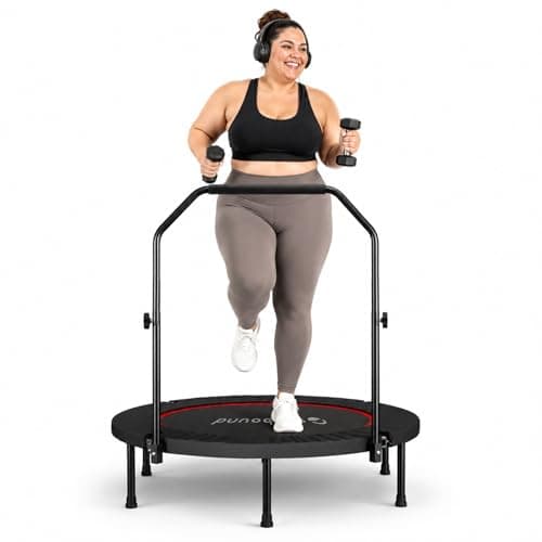 40” Rebounder Trampoline for Adults with Handle, Foldable Fitness Trampoline with Bungee Cords - 600 LBS Capacity - Stable & Quiet, Mini Exercise Rebounder with Adjustable Bar for Cardio Workout