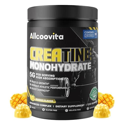 Creatine Monohydrate Gummies, NSF Certified, 5g Dose for Men & Women to Support Muscle, Strength, Recovery, Cognitive Health & Memory, Mango Flavor, 135 Gummies