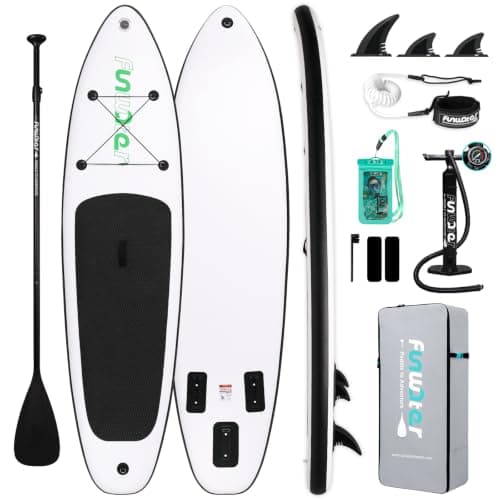 FunWater SUP Inflatable Stand Up Paddle Board 10'6×33"×6" Ultra-Light Inflatable Paddleboard with ISUP Accessories,Fins,Adjustable Paddle, Pump,Backpack, Leash