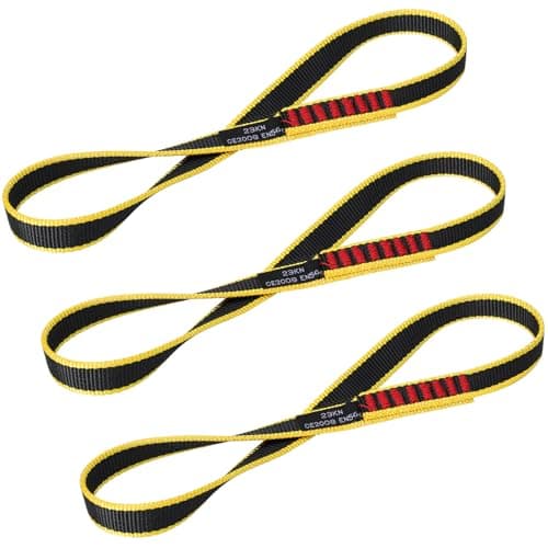 KINGTLE 18MM Nylon Climbing Sling Runner - 23KN CE2008/EN566 Certified Webbing Straps for Rock Climbing, Rappelling, Hammock Rigging & Yoga Swing (Black-3pcs, 30cm)