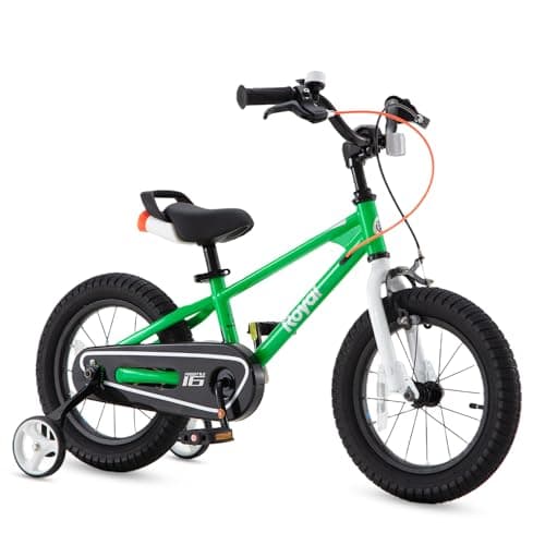 RoyalBaby Freestyle 2 Handle Brakes Kids Bike Boys Girls 16 Inch Childrens Bicycle BMX with Training Wheels Age 4-7 Years, Green