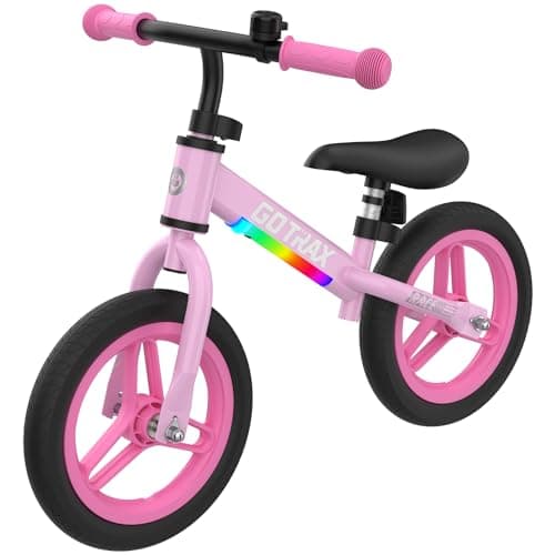 Gotrax KS12 Balance Bike for 2-5, 12" Toddlers Push Bike with LED Light, Adjustable Seat & Handlebar, Flat-Free Tires & Easy Assembly Kids Bicycle, Lightweight & No Pedal, Gift for Boys Girls, Pink